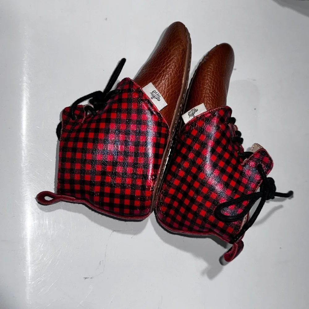 Monkey Feet Baby Boots Buffalo Plaid Leather Lace Up Chukka 18- 24 Month/ Sz 5?‎